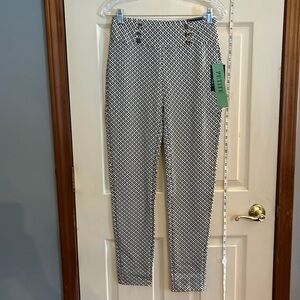 NWT-Lark+Grey-petite M-Black& white pattern-pull on pants, with silver buttons